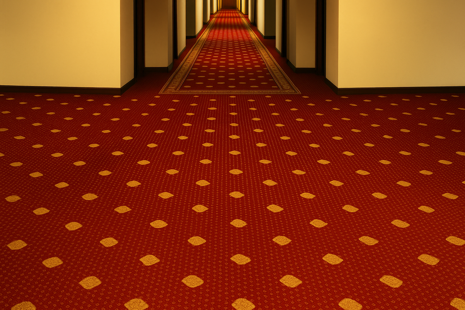 Hotel hallway shown with American Fiber Cushion's carpet cushion underlayment